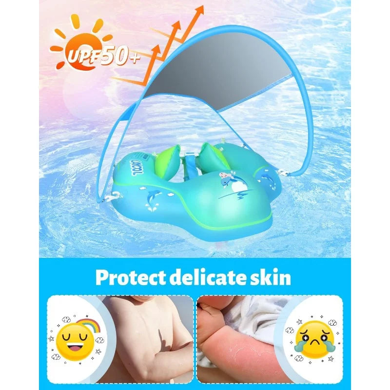 Inflatable Baby Swimming Pool Float Ring with Sun Protection Canopy D449