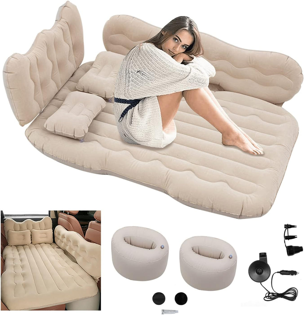 Beige Inflatable Car Air Mattress with Air Pump P49711