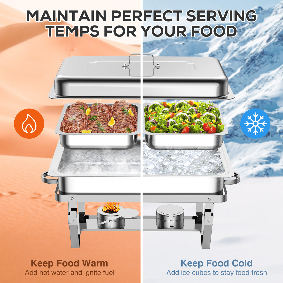 6 Packs Stainless Steel Chafing Dishes Buffet Set with Lids O916