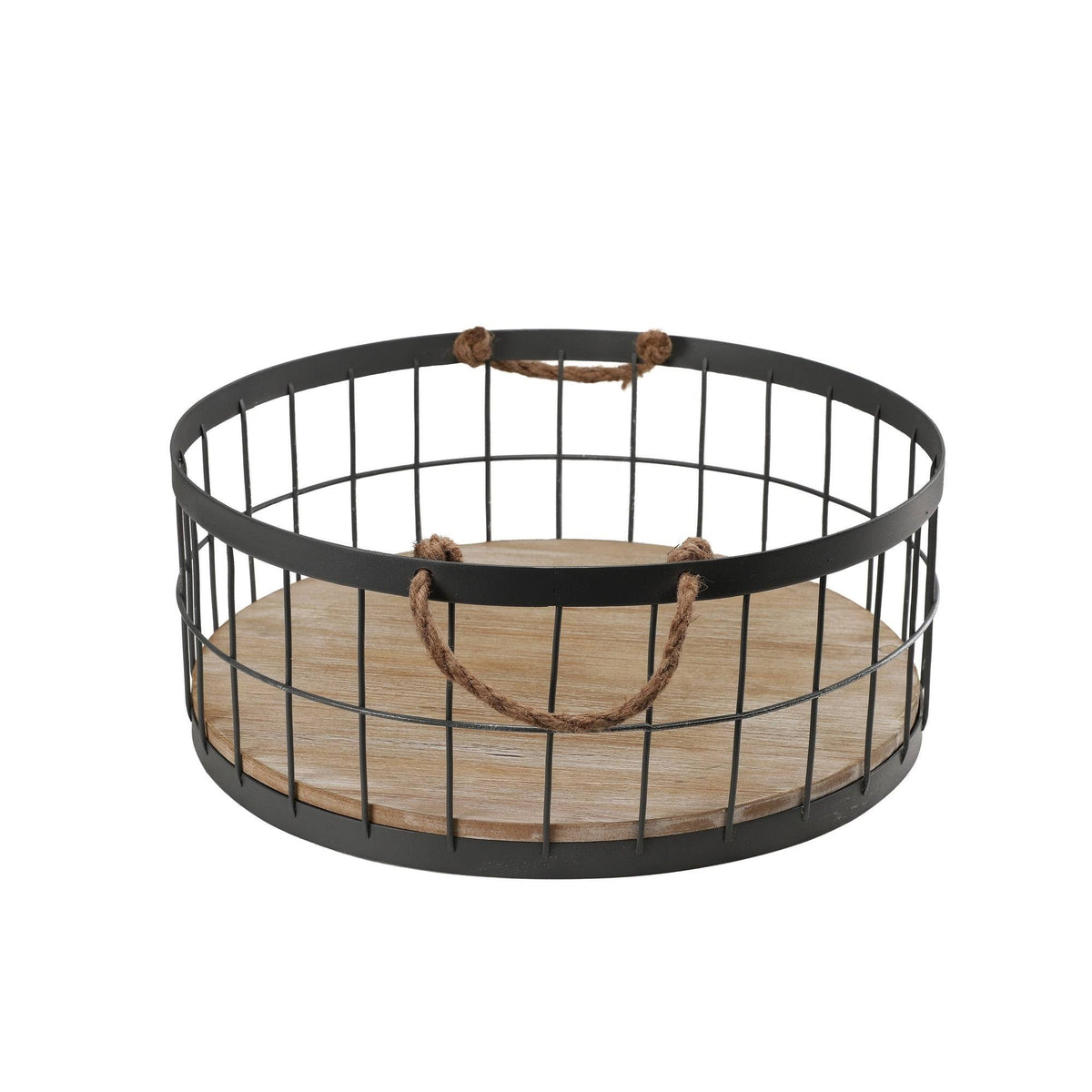 Black and Brown Round Metallic Wire Storage Baskets with Handle, Set of 2 J523
