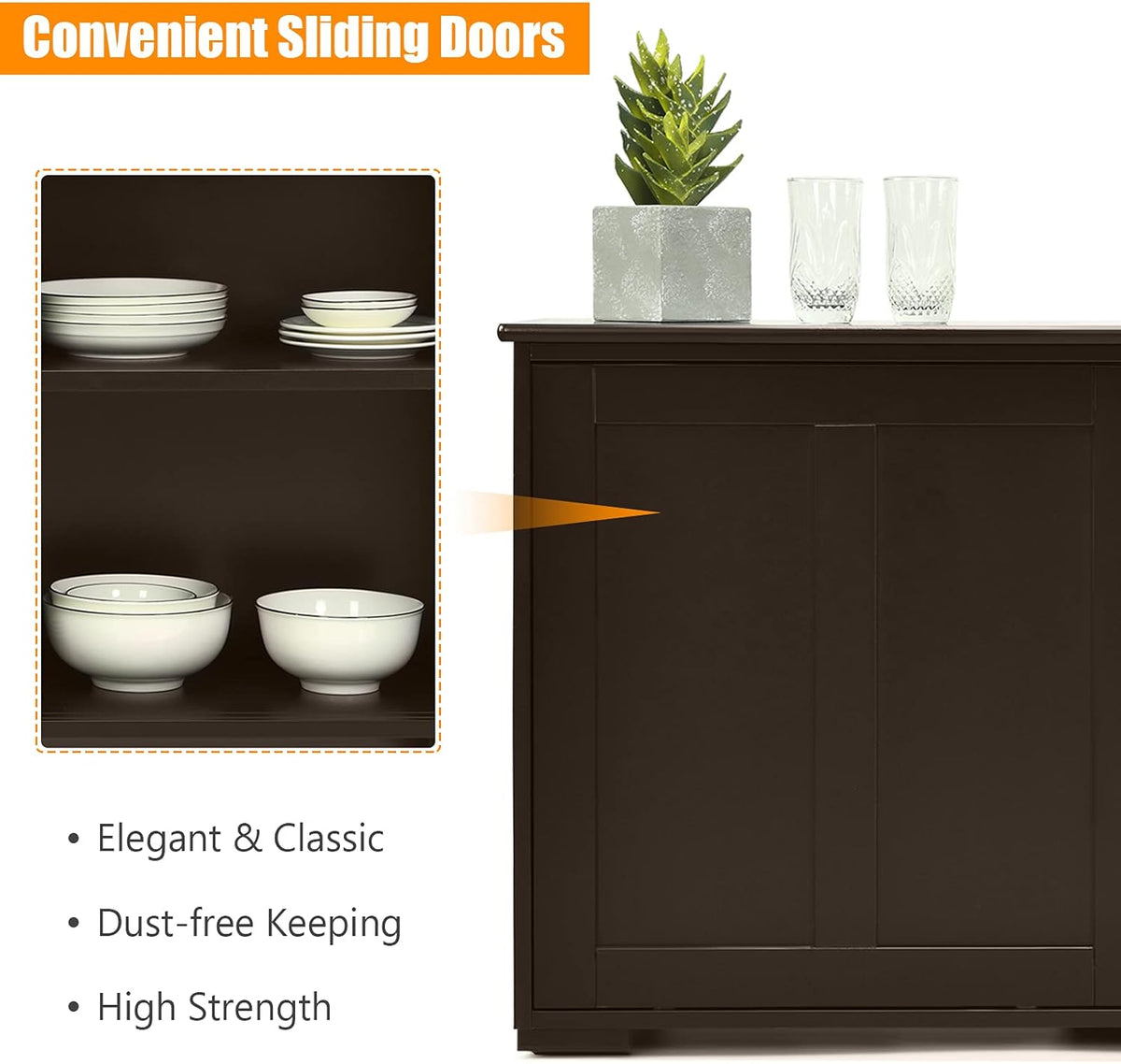 Brown Double-Layer Sliding Slat Door Storage Cabinet M354187
