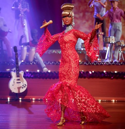 Celia Cruz Queen of Salsa Doll in Red Lace Dress with Golden Microphone A268