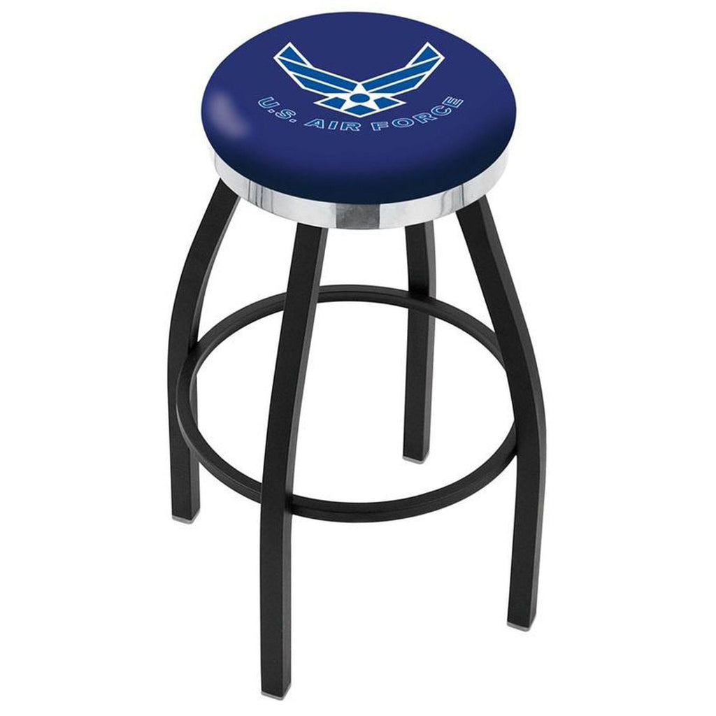 Black Wrinkle Swivel Bar Stool with Chrome Accent Ring Y358