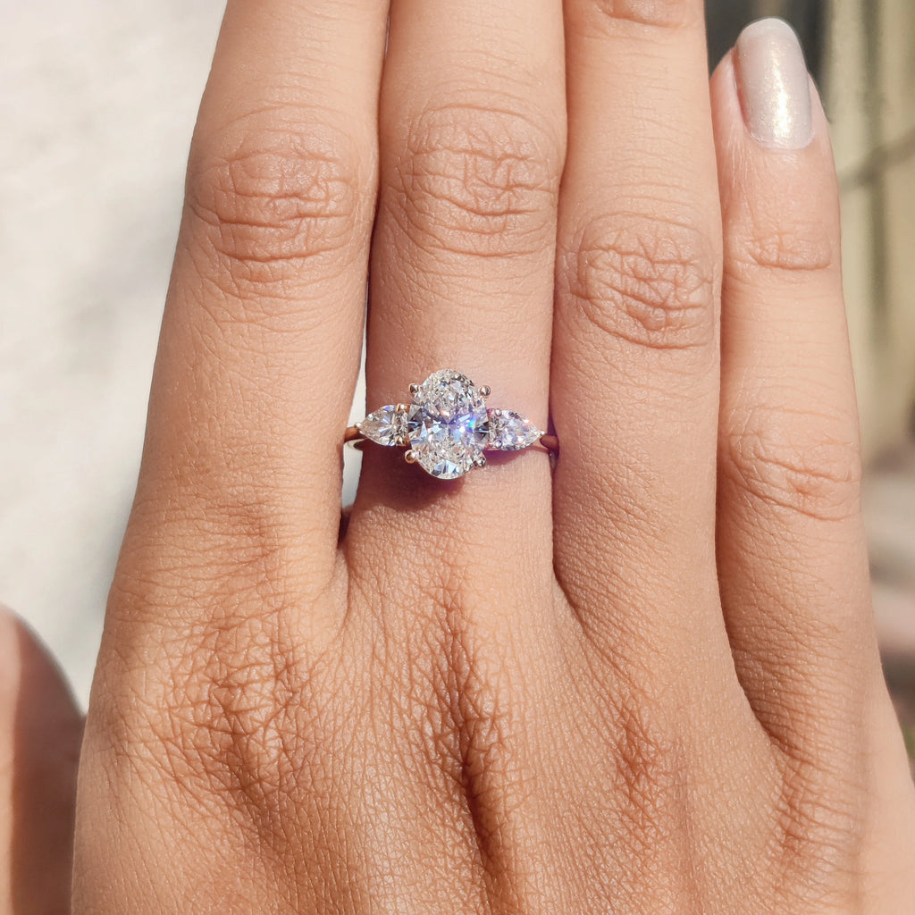 3tcw Oval Moissanite Three Stone Engagement Ring Z933