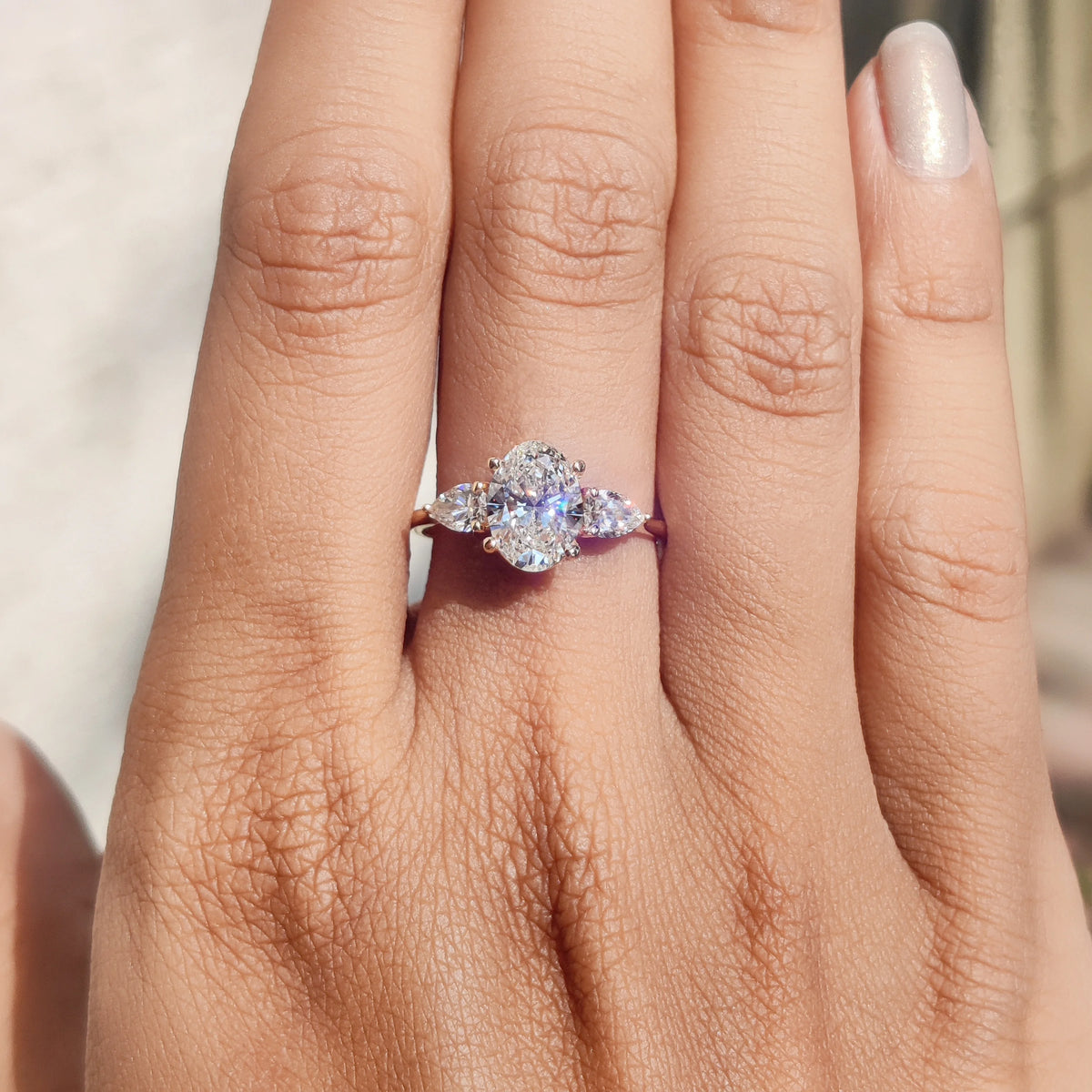 3tcw Oval Moissanite Three Stone Engagement Ring Z933