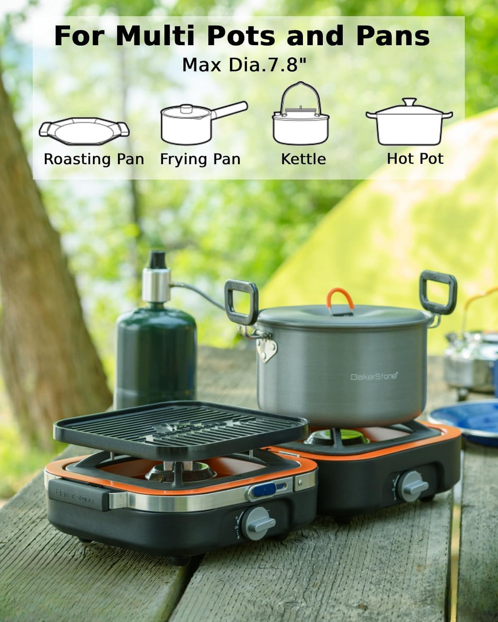 Propane Camping Stove 2 Adjustable Burners with 20,000 BTUs, Portable Folding Camp Stove with Carry Bag K345