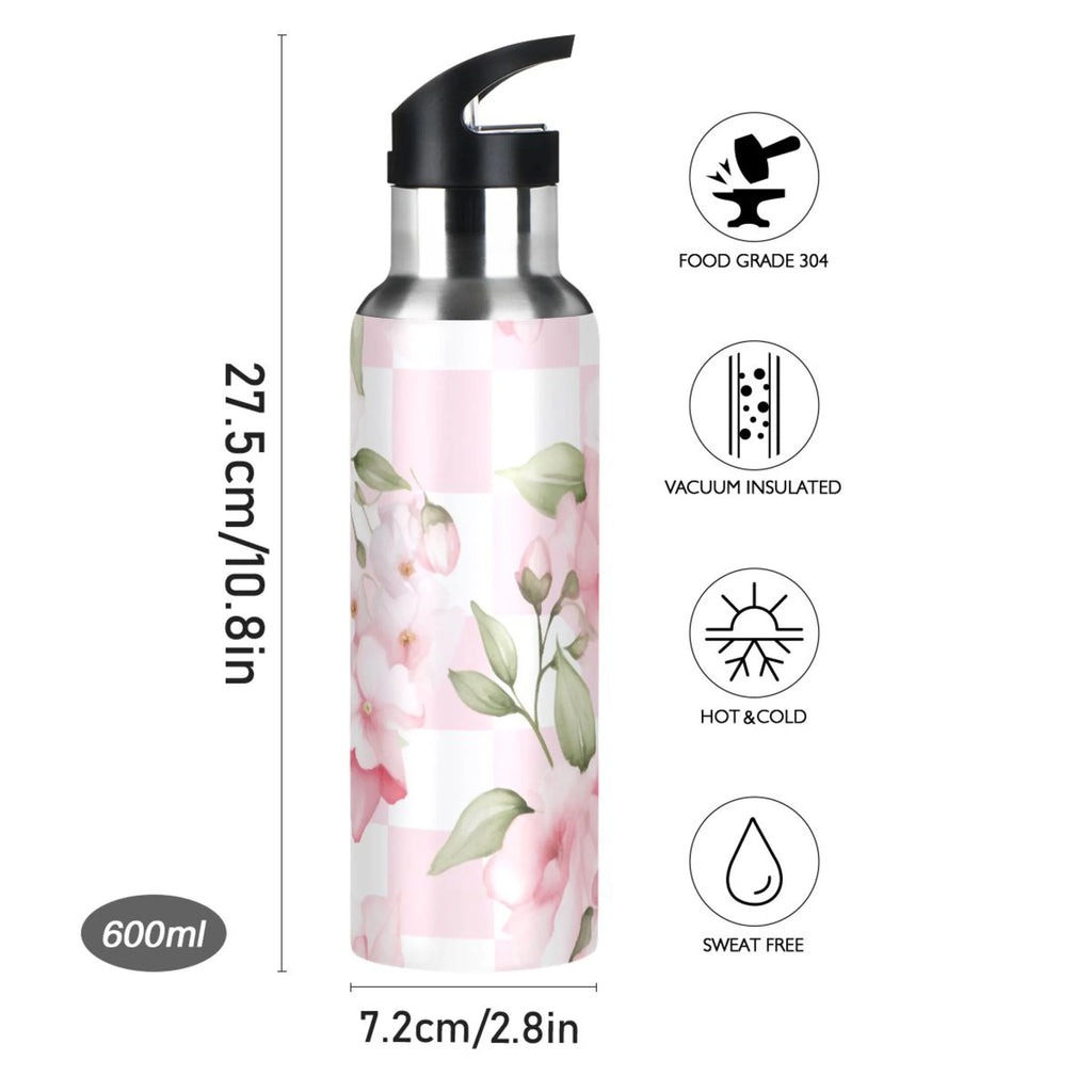 Pink Insulated Stainless Steel Water Bottle with Straw Lid, 20 oz T6073