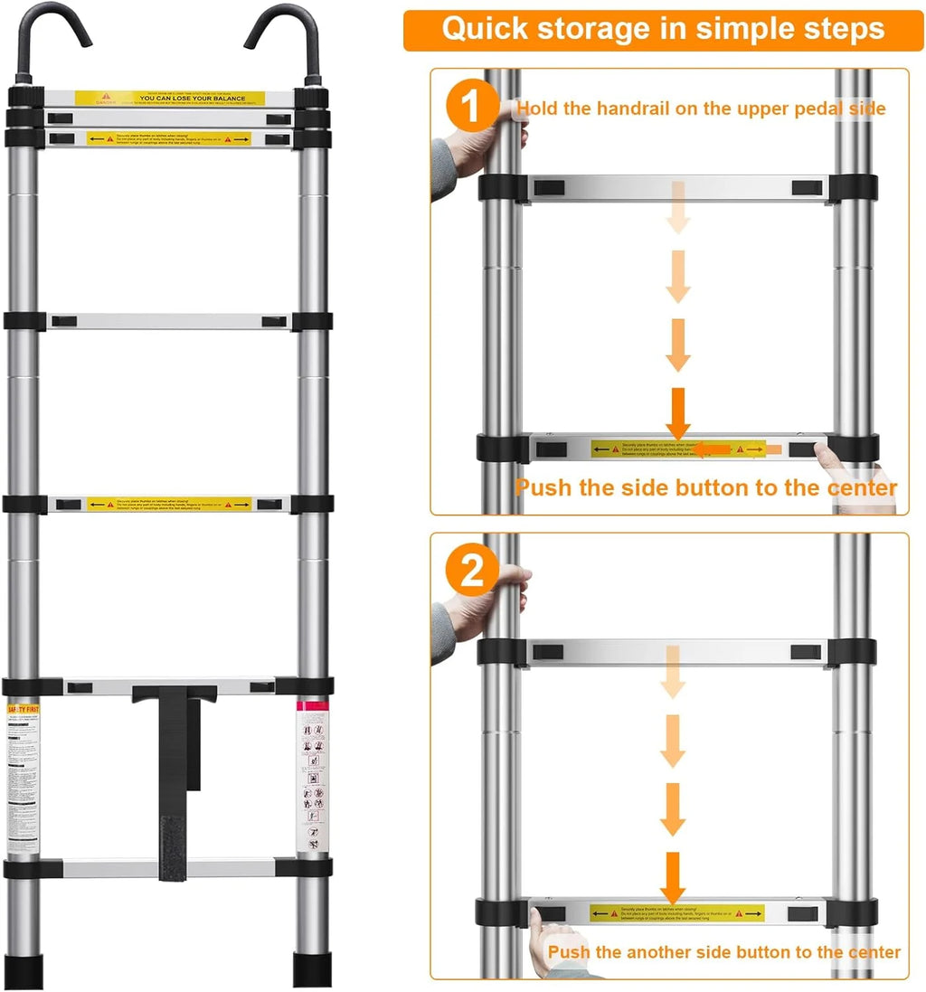 6.6ft Telescoping Aluminum Ladder with Hook, 330 lbs E445