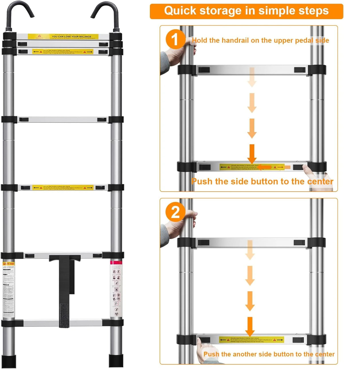 6.6ft Telescoping Aluminum Ladder with Hook, 330 lbs E445