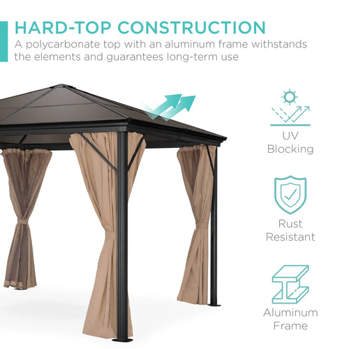 10x10ft Hardtop Gazebo with Side Curtains, Netting B8474