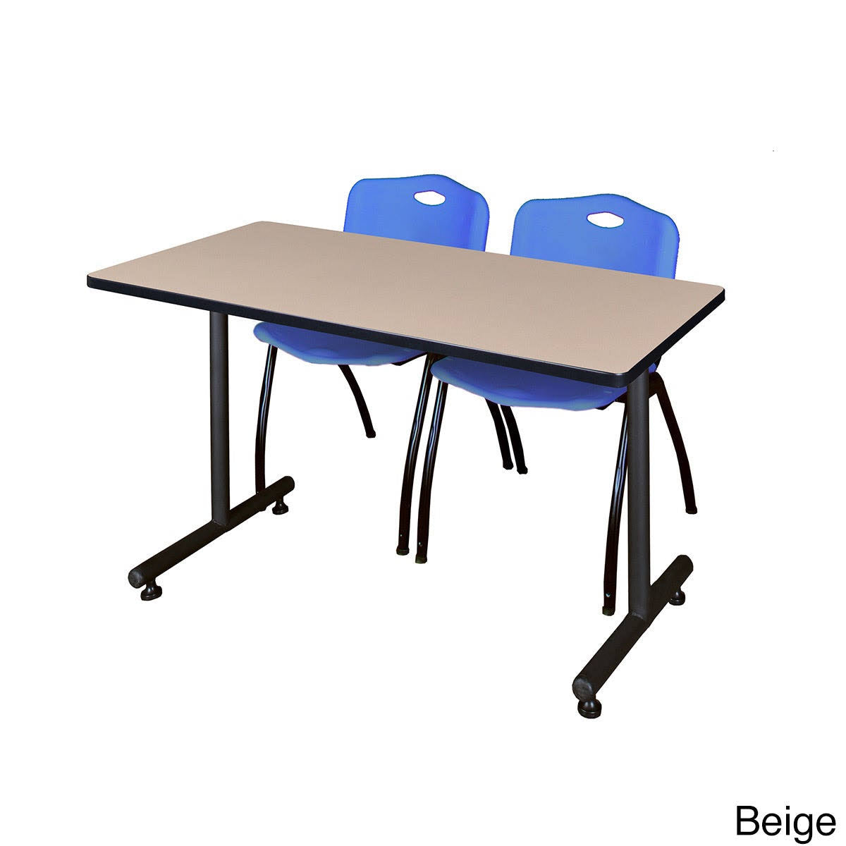 Beige Training Table with 2 Blue Stack Chairs O949
