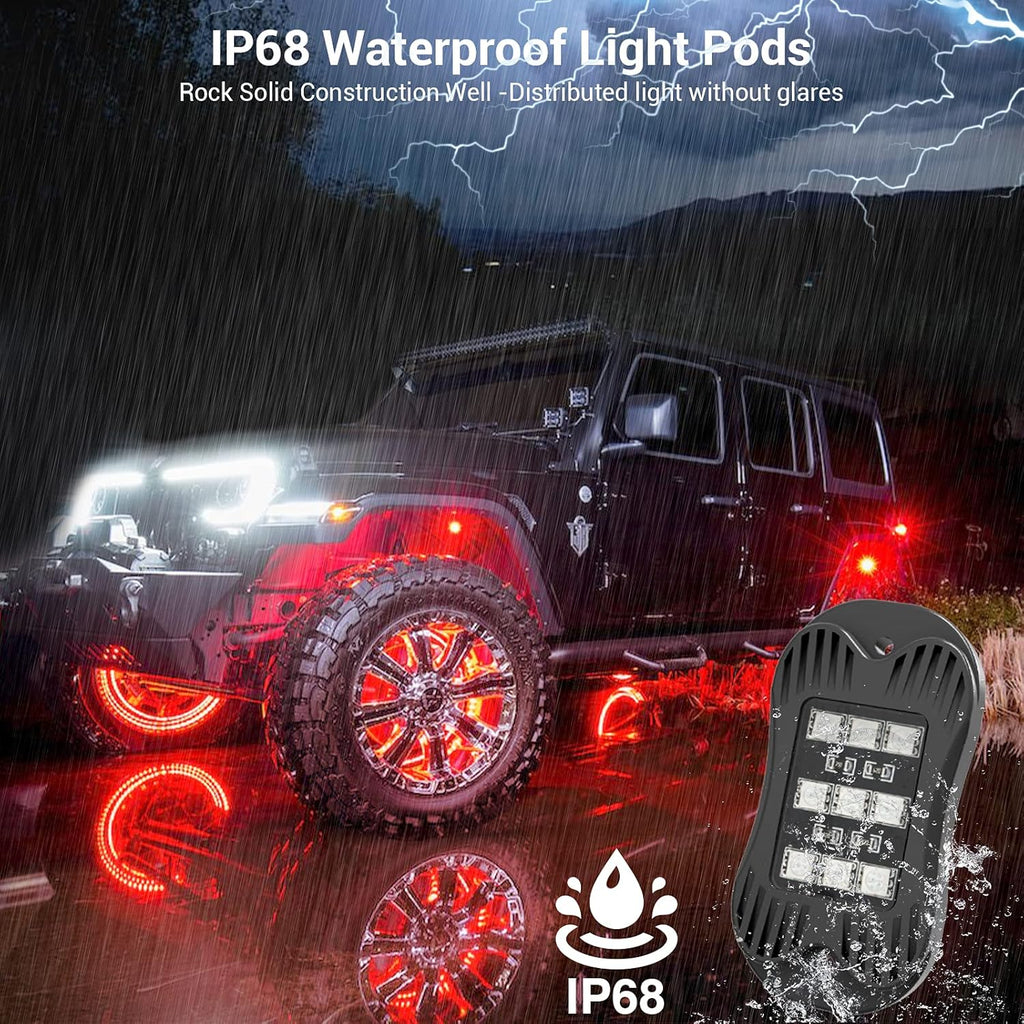 RGB Led Rock Lights for Trucks Exterior, 6 Pods, Waterproof, Pack of 2 H4560