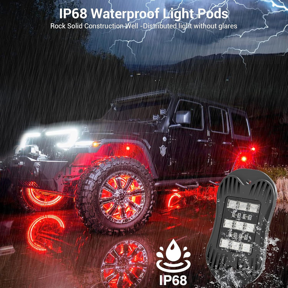 RGB Led Rock Lights for Trucks Exterior, 6 Pods, Waterproof, Pack of 2 H4560