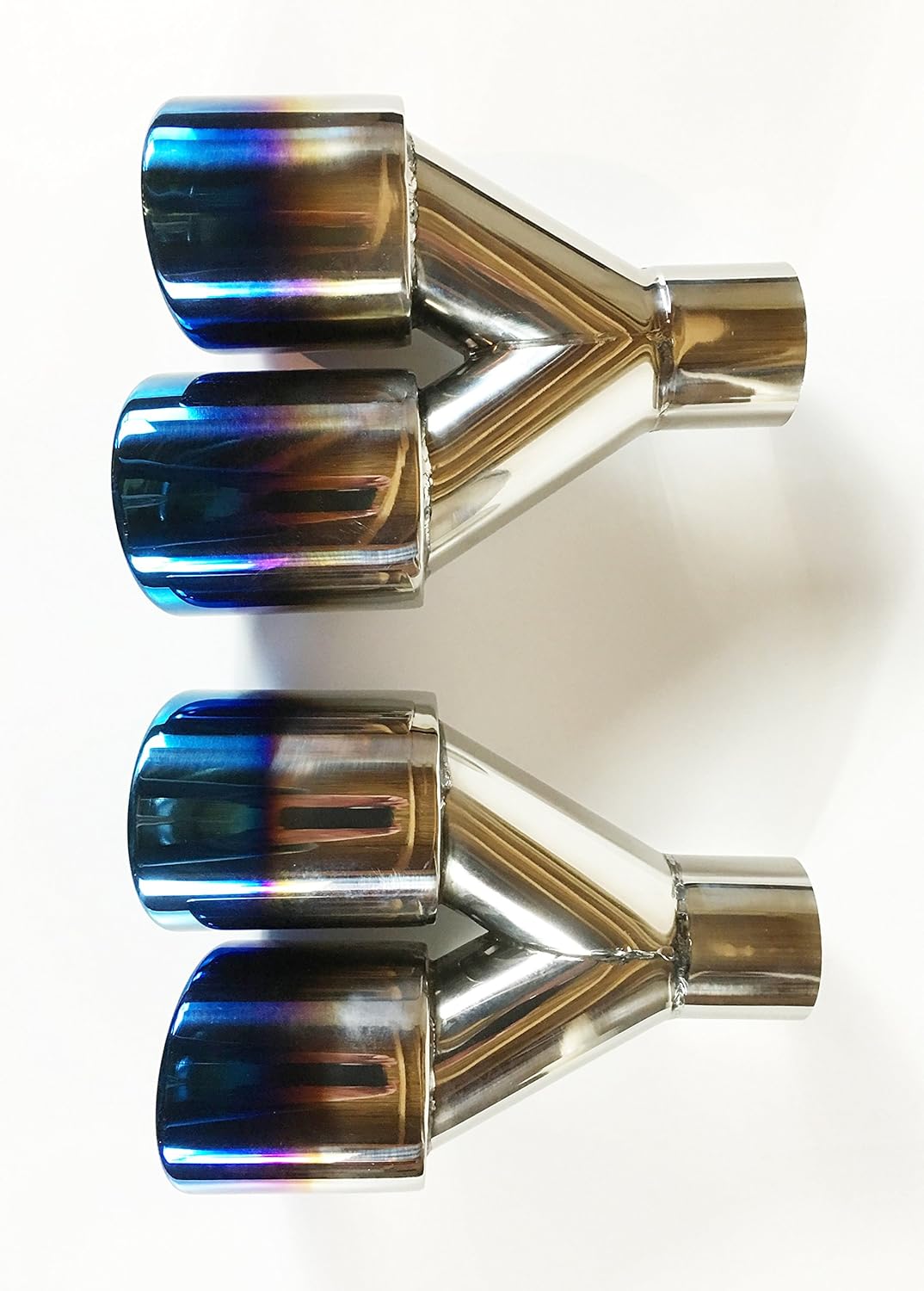 2.25" Inlet 3.00" X 2.5" Outlet 9.50" long Dual Round Staggered Slant Stainless Steel Blue Flame Exhaust Tip E225437