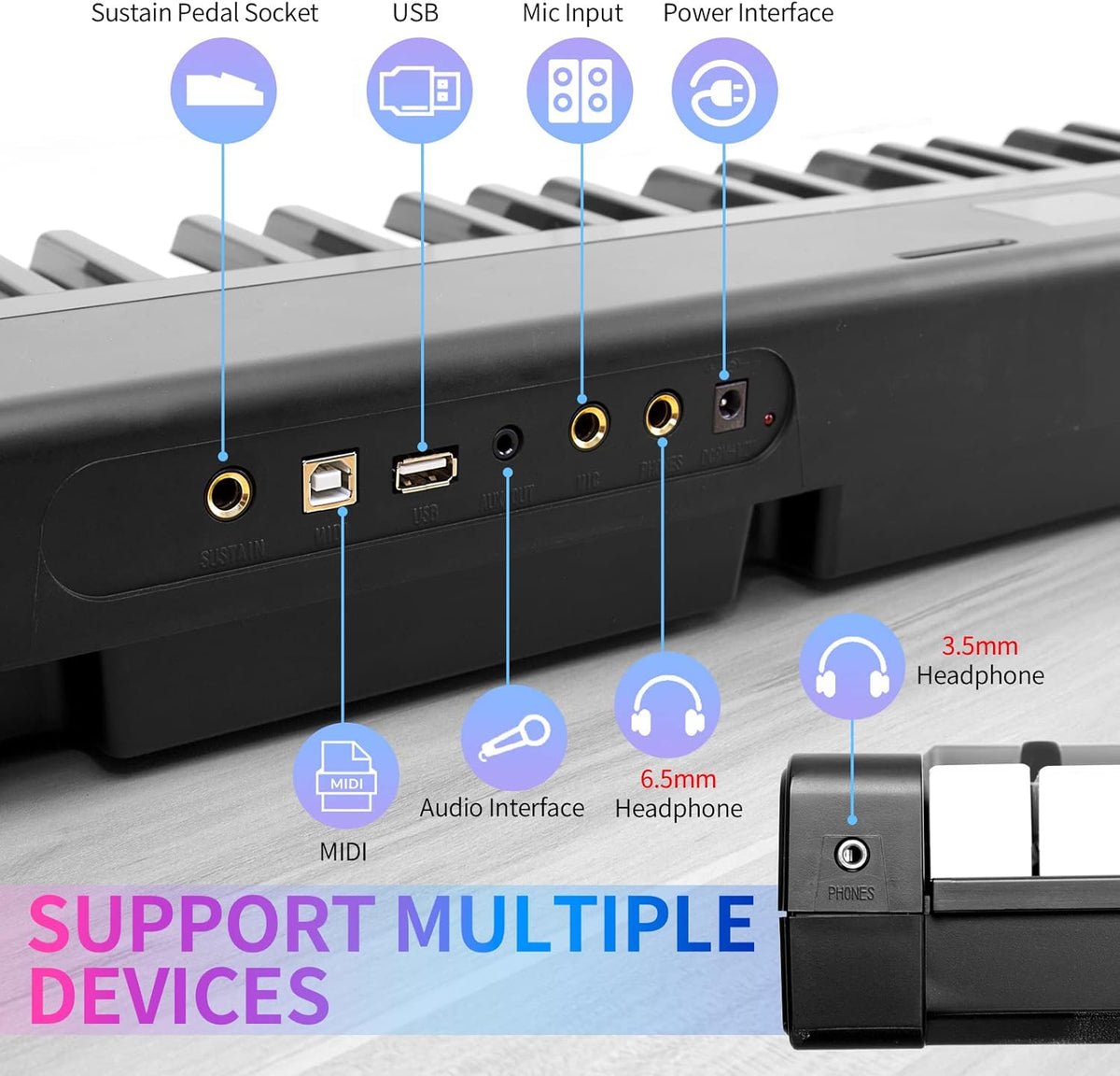 88 Key Full Size Semi Weighted Electronic Keyboard with Music Stand, Power Supply, Sustain Pedal, Bluetooth, MIDI D56865