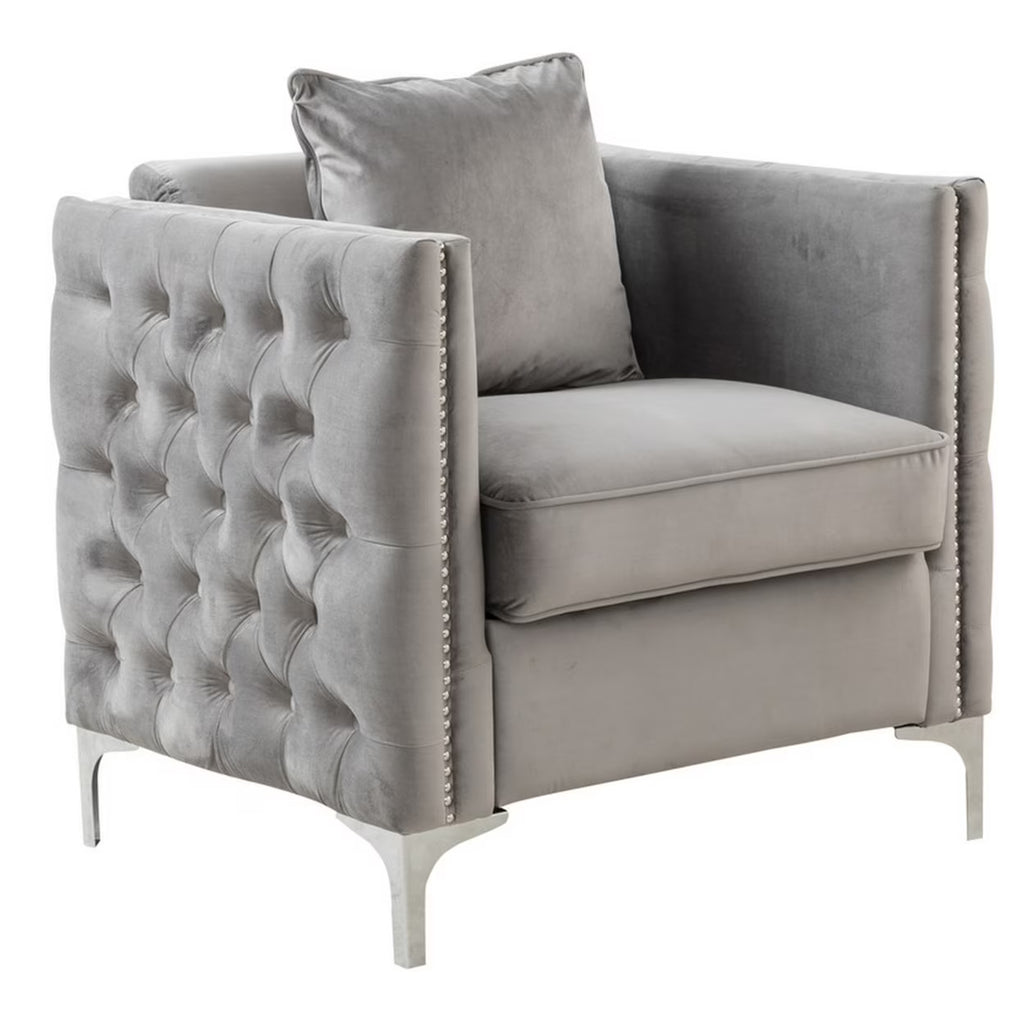 Gray Velvet Sofa Armchair with 1 Pillow S805