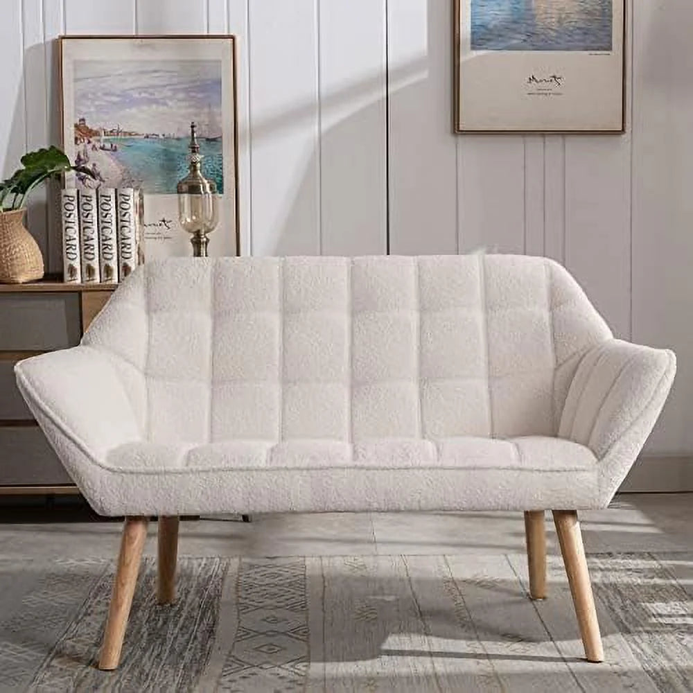 White Upholstered Loveseat Sofa with Wood Legs U466