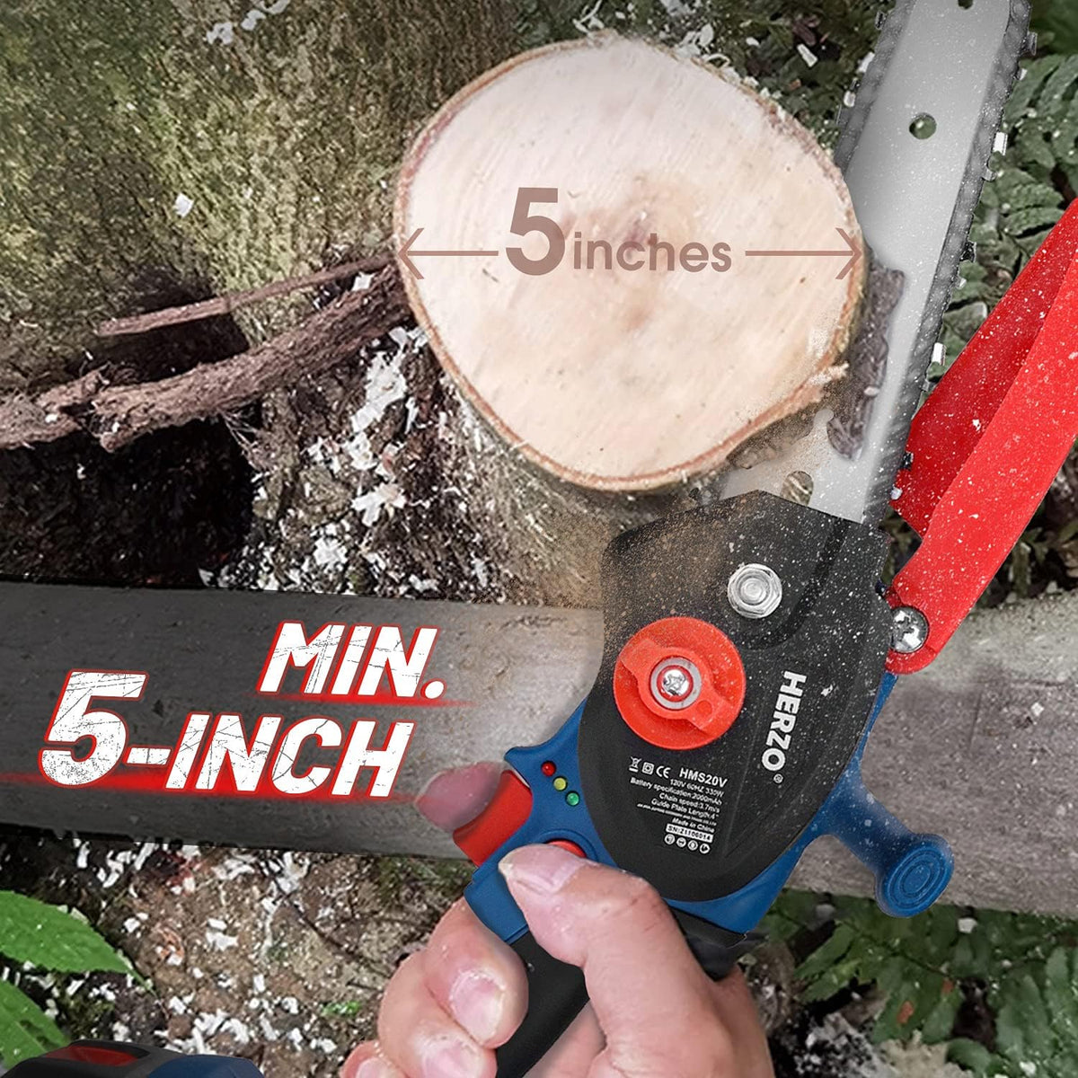 Mini Cordless Chainsaw with 2Pcs Batteries and 2Pcs Chain, 6 Inch One-Hand Electric Power Chainsaw, 20V 2000MAh Rechargeable Battery Operated V355