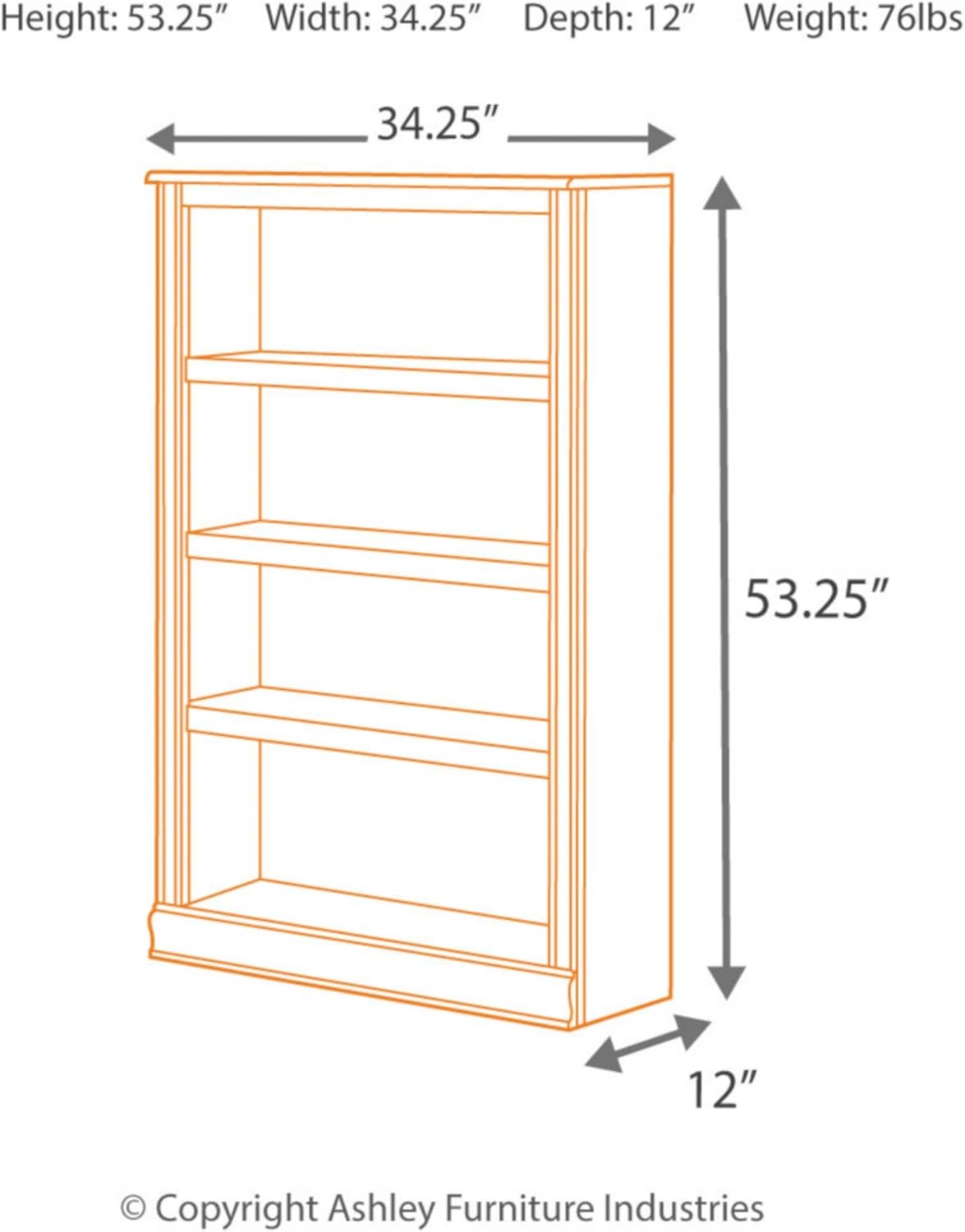 Brown 3 Adjustable Shelves Bookcase U75446