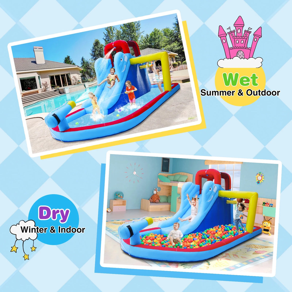 Kids Inflatable Water Slide Bouncer Castle with Splash Pool U334