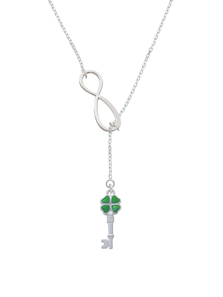 Silvertone Translucent Green Four Leaf Clover Key Infinity Lariat Necklace L560592