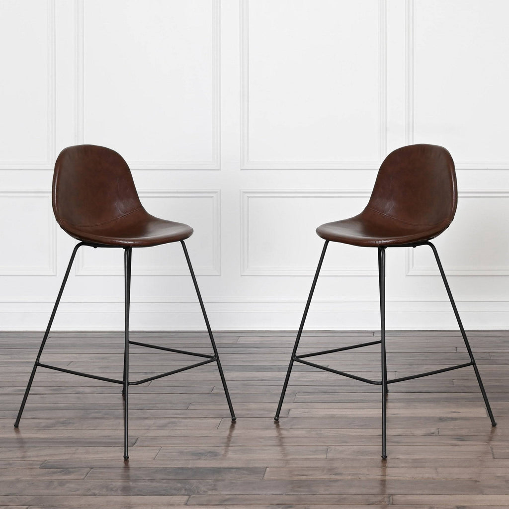 Faux Leather Bar Stool Set of 2 Brown J296
