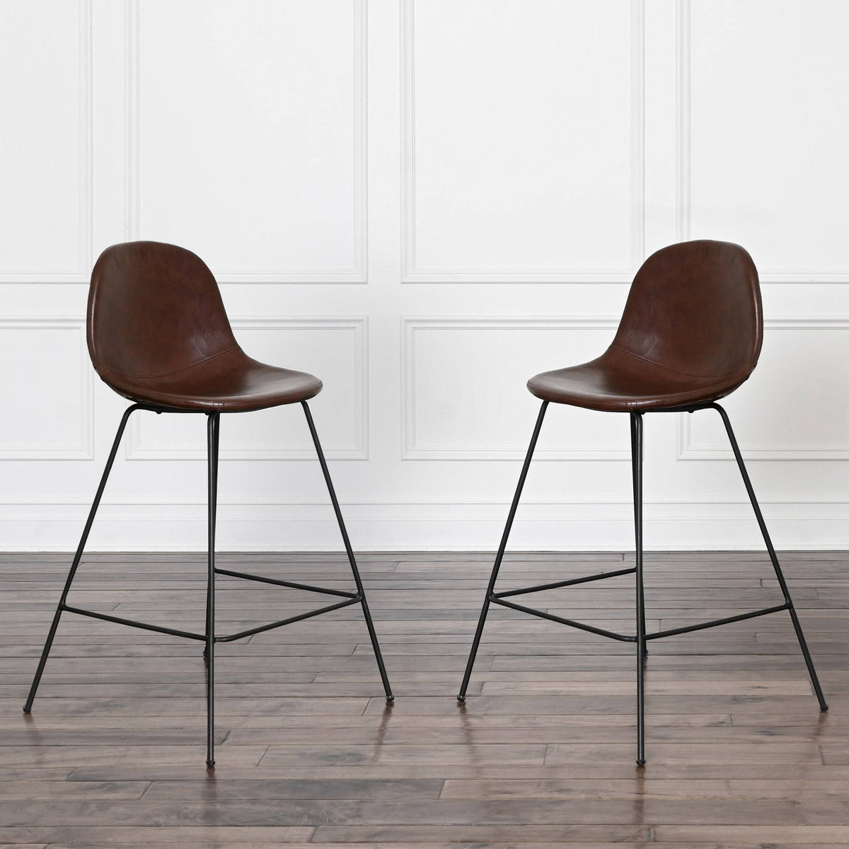 Faux Leather Bar Stool Set of 2 Brown J296
