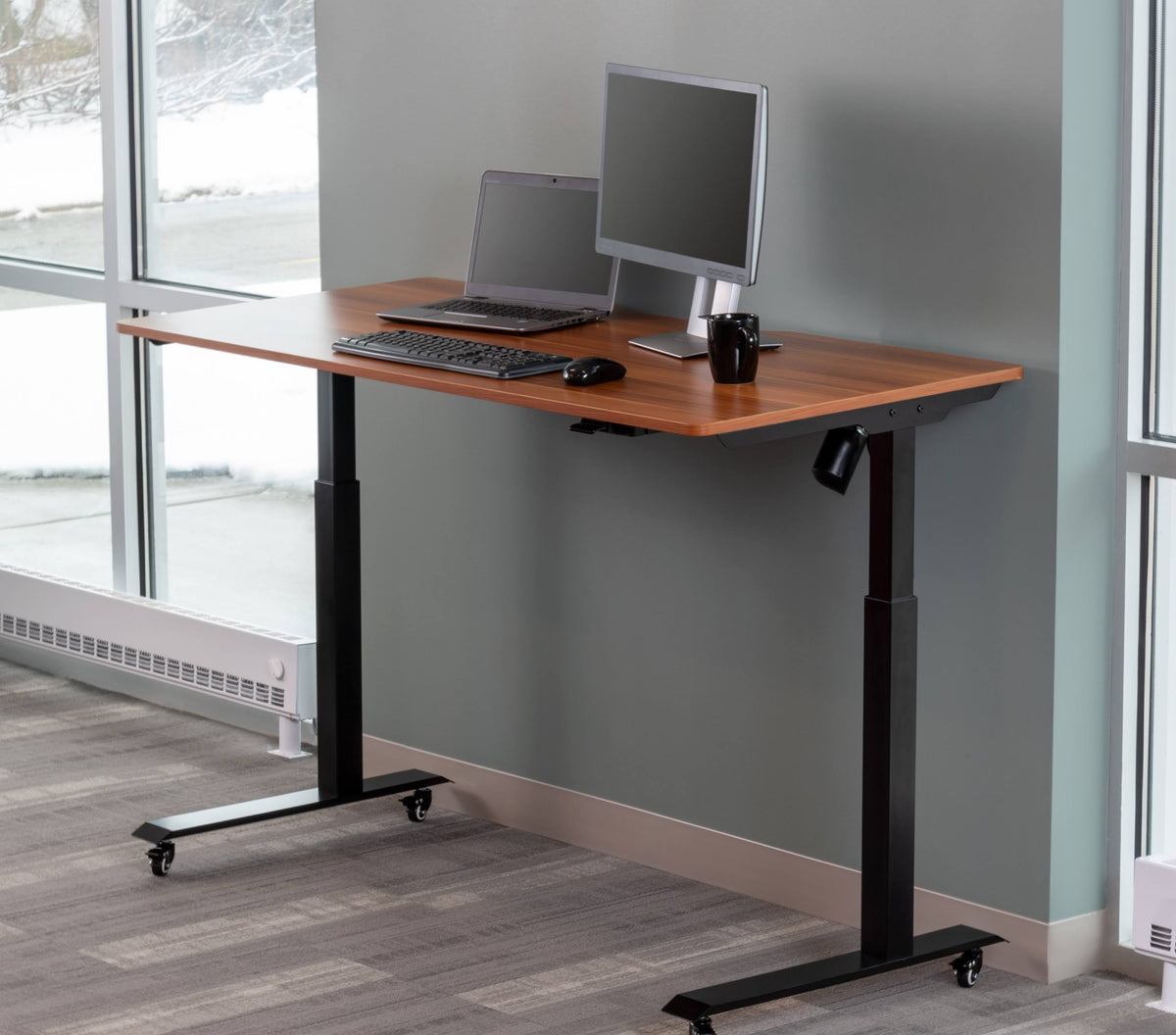 Electric Adjustable Height Standing Desk, Size: 60, Brown E174434