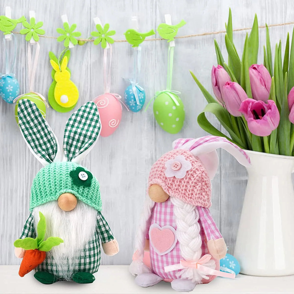 Easter Gnomes Decorations, 2 Pack Plush Gnome House Decor I3023