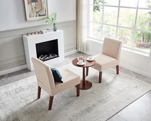 Beige Fabric Upholstered Accent Arm Chair with Wood C663680