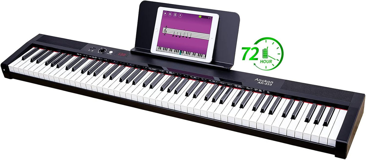 88 Key Full Size Semi Weighted Electronic Keyboard with Music Stand, Power Supply, Sustain Pedal, Bluetooth, MIDI D56865