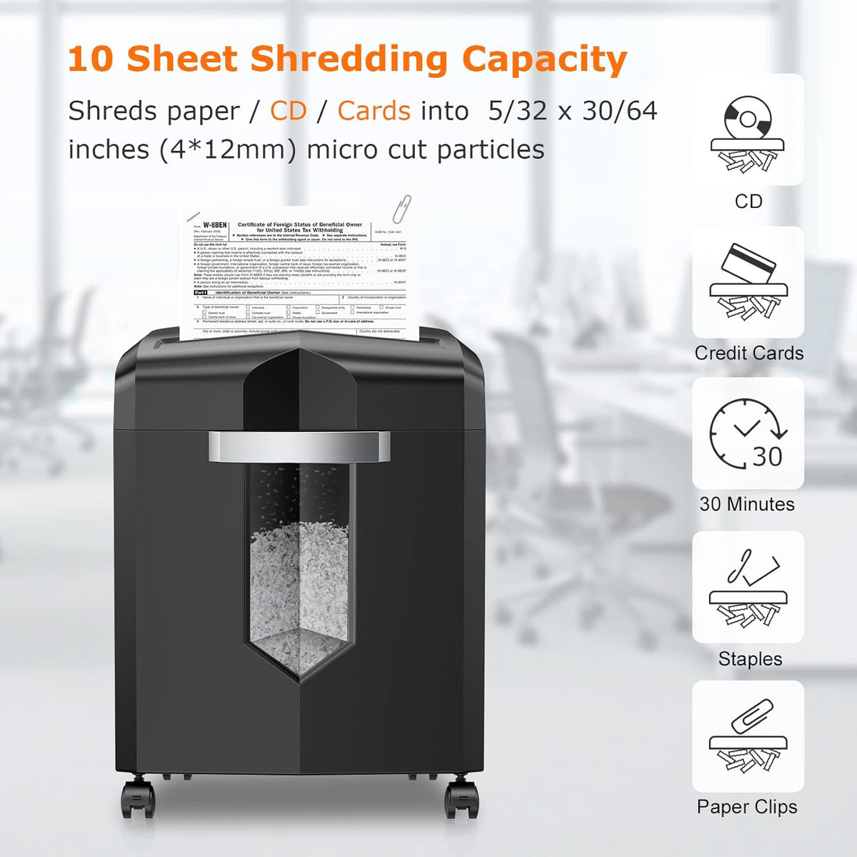 10-Sheet Micro-Cut Paper Shredder with 4.2 Gal Pullout Bin P3203