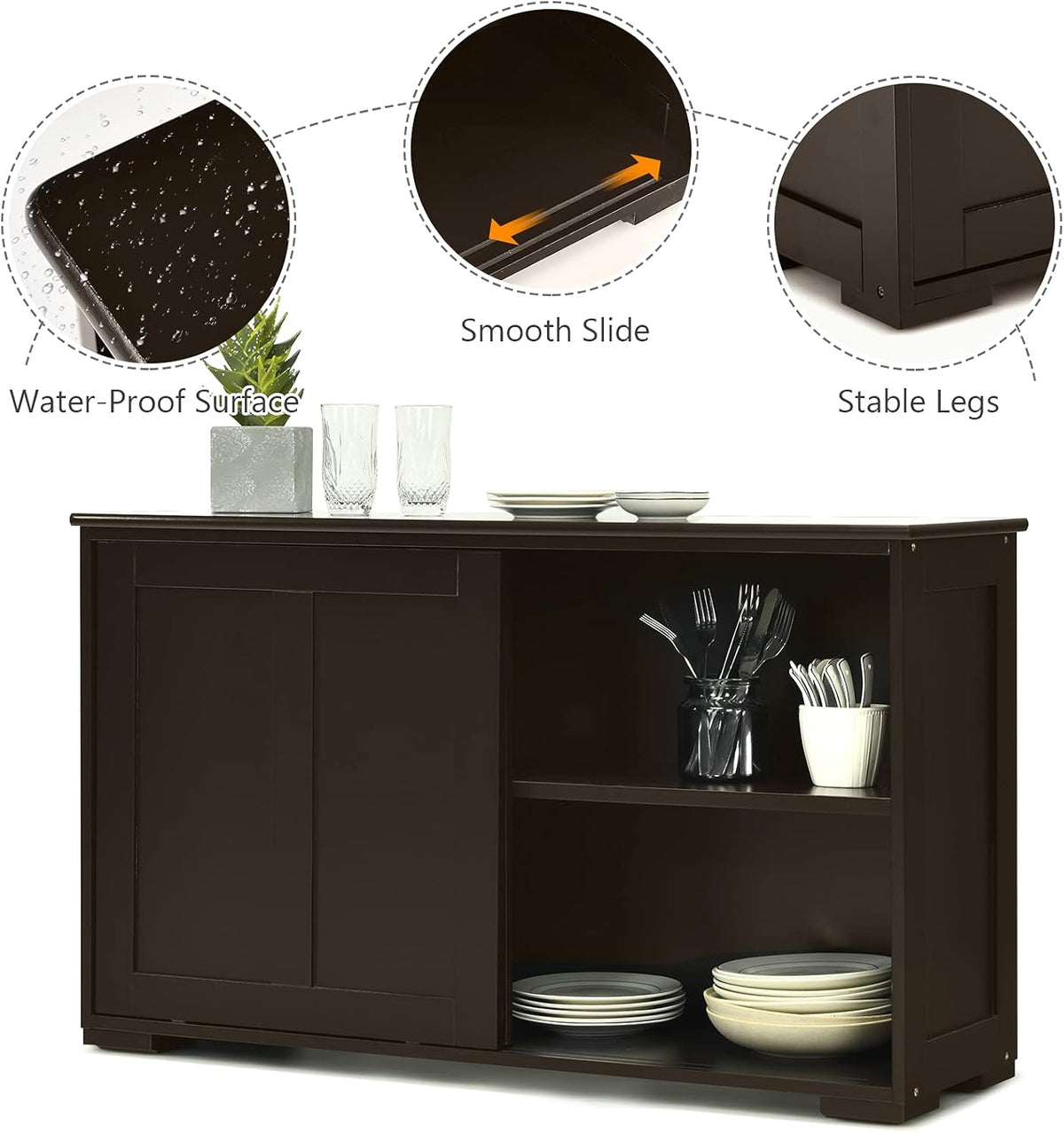 Brown Double-Layer Sliding Slat Door Storage Cabinet M354187