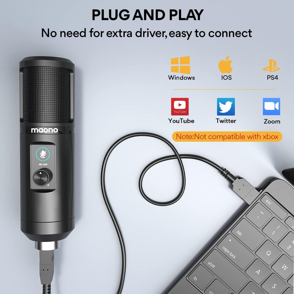USB Condenser Microphone with One-Touch Mute and Gain Knob, Pack of 2 B7081