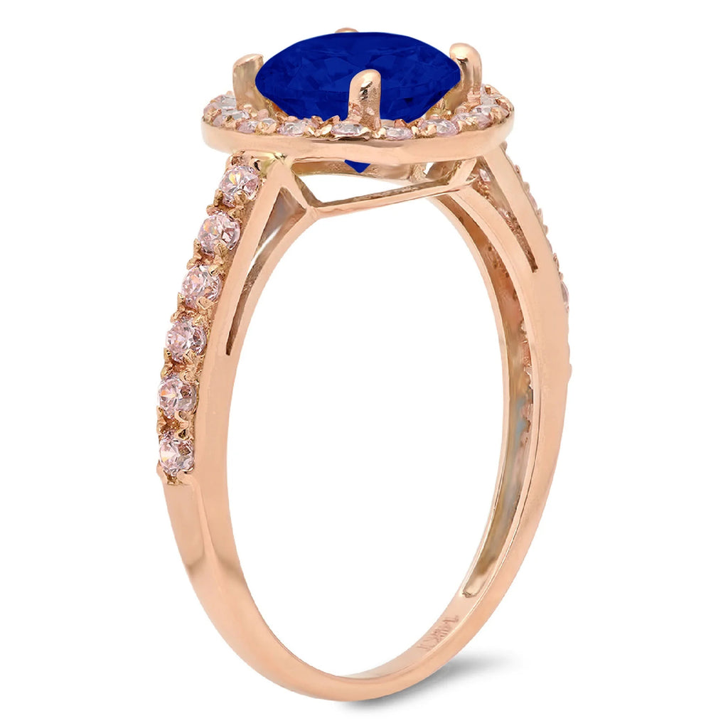 18k Rose Gold Halo Ring with Blue Sapphire Q4564