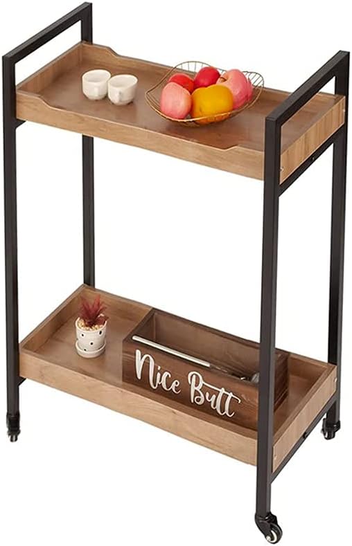 Light Oak Kitchen Cart with Shelves and Lockable Casters A340292
