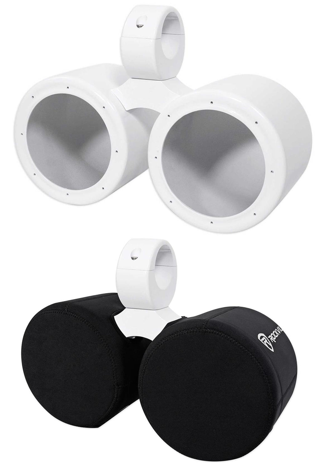 Dual 6.5" White Aluminum Wakeboard Tower Speaker Pods with Cover Y77566