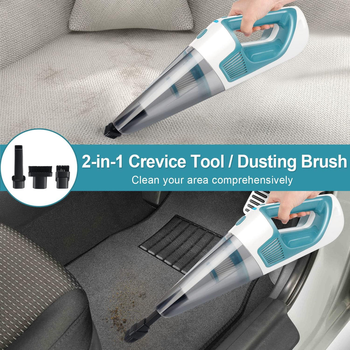 Handheld Vacuum Cordless 9000PA High Power, Rechargeable with LED, Dry/Wet, Pack of 2 E30705