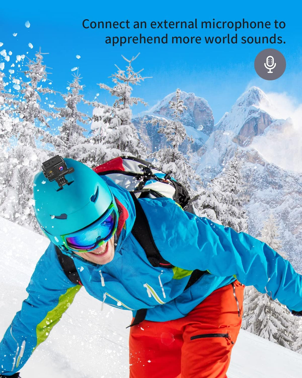 4K Waterproof Action Camera with External Microphone, 170° Wide Angle Lens, 2 x 1050mAh Battery J158