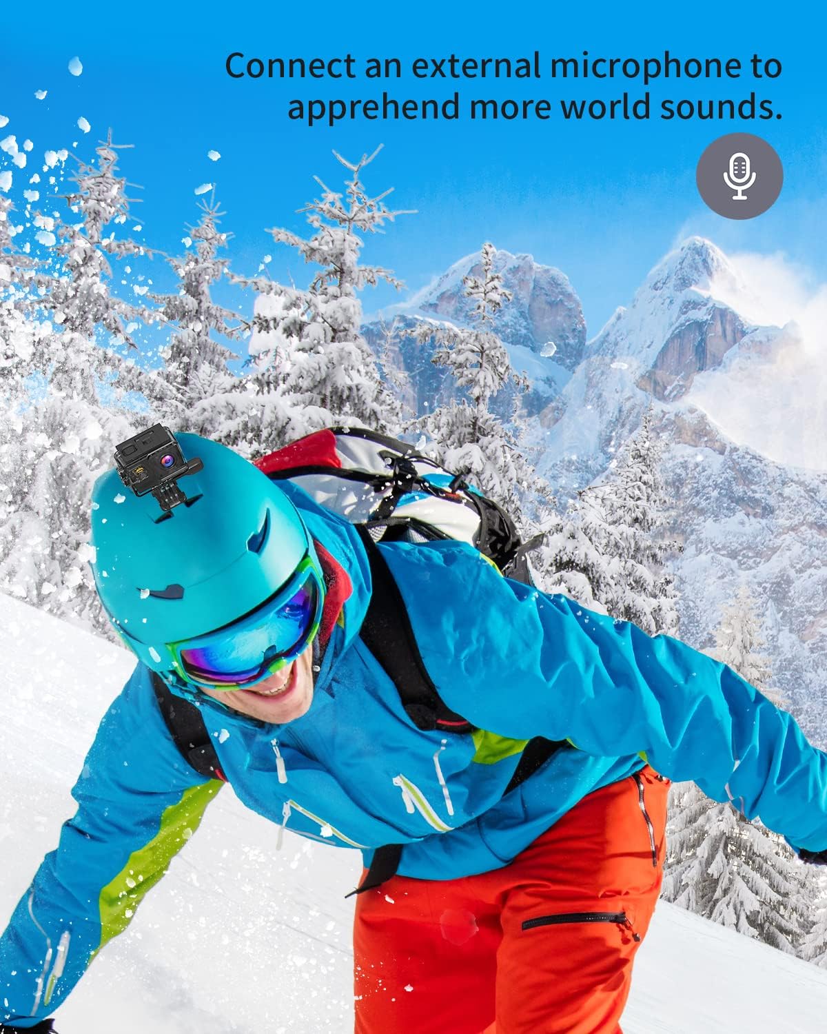 4K Waterproof Action Camera with External Microphone, 170° Wide Angle Lens, 2 x 1050mAh Battery J158