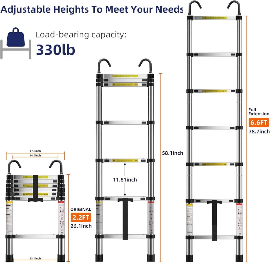 6.6ft Aluminum Telescoping Ladder with Hook M844719