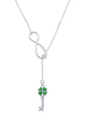 Silvertone Translucent Green Four Leaf Clover Key Infinity Lariat Necklace L560592