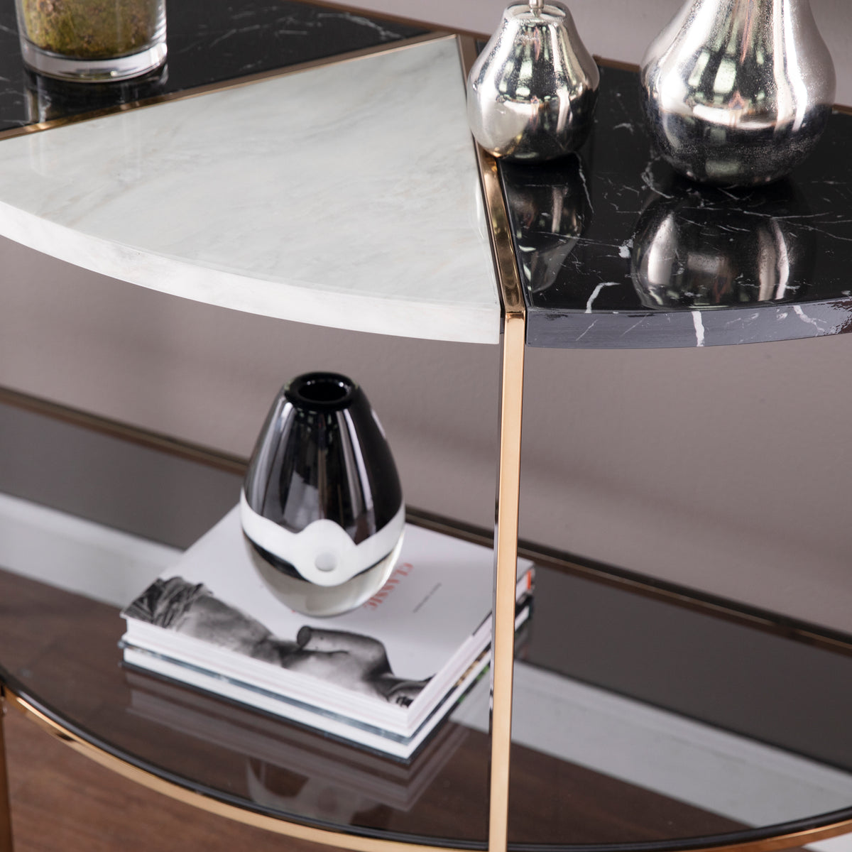 Half Moon Faux Marble Console Table K3197