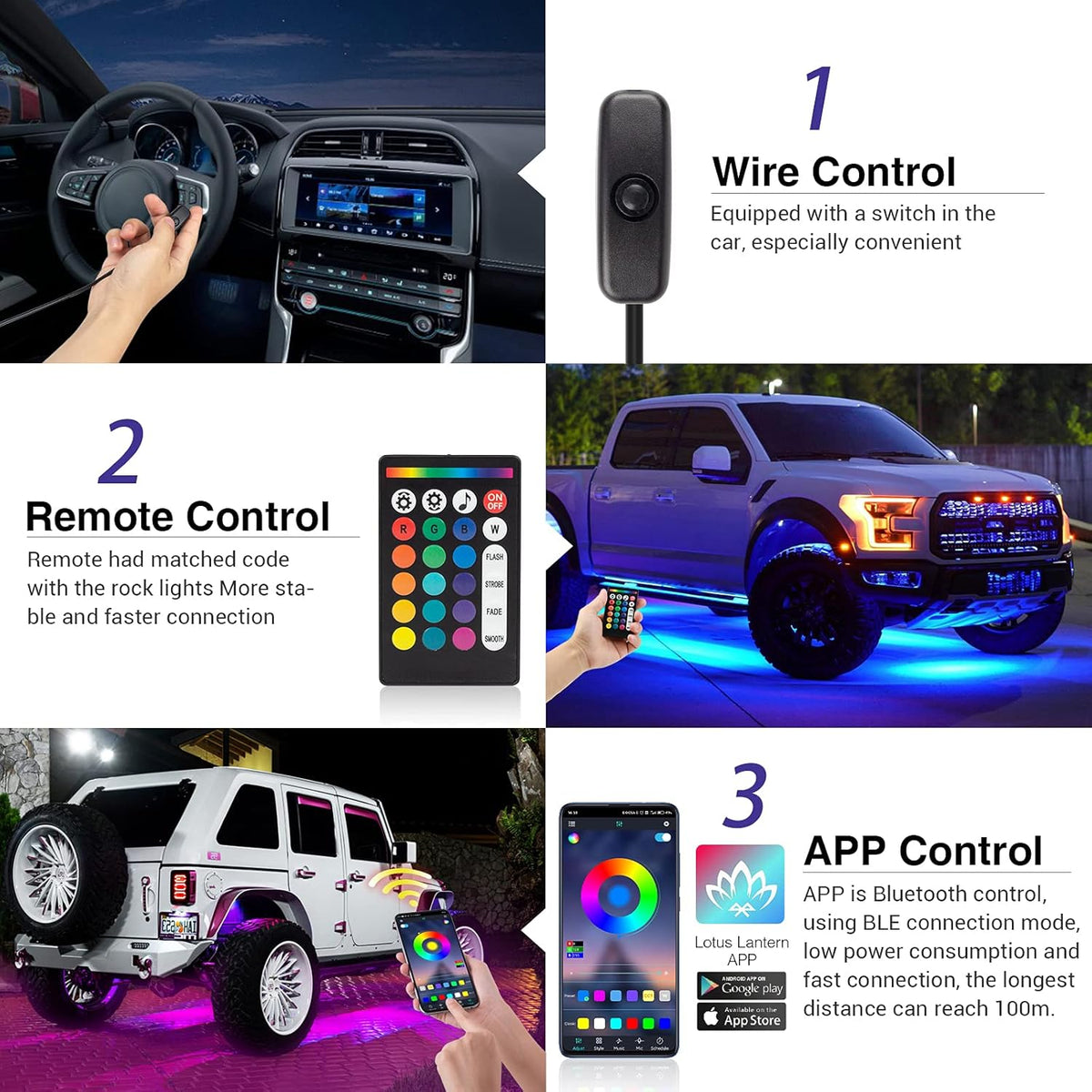 RGB Led Rock Lights for Trucks Exterior, 6 Pods, Waterproof, Pack of 2 H4560