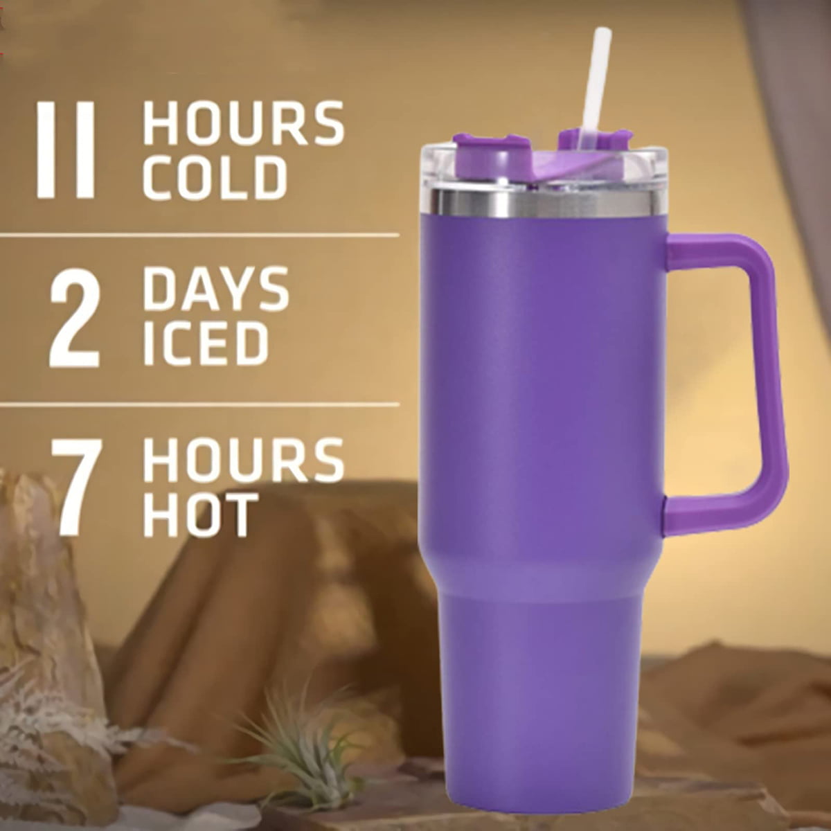 Purple 40 OZ Insulated Tumbler with Straw and Handle A981