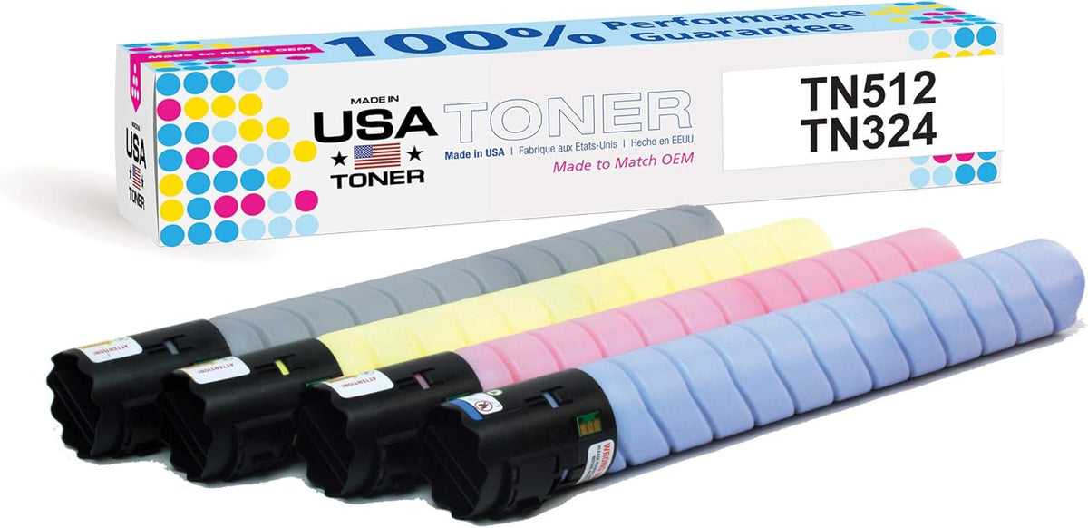 Compatible Replacement Toner for Konica Minolta bizhub C258, C308, C368, C454, C554, C454e, C554e (TN-324K/C/M/Y, TN-512C/M/Y/K) (Black, Cyan, Yellow, Magenta, 4-Pack) D752569