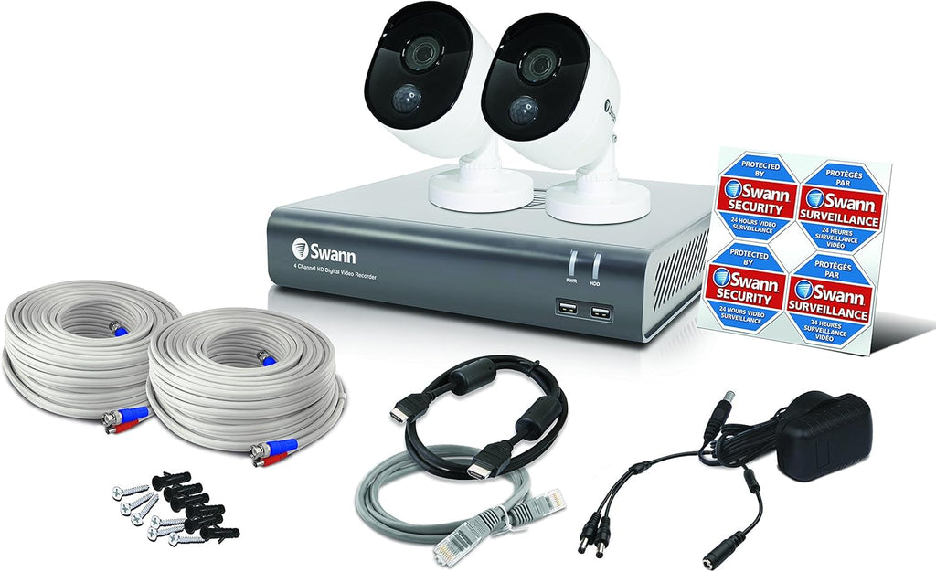 4 Channel 2 Cameras Wired CCTV Surveillance 1080p HD DVR 1TB HDD Weatherproof Color Night Vision Security Camera System L8928