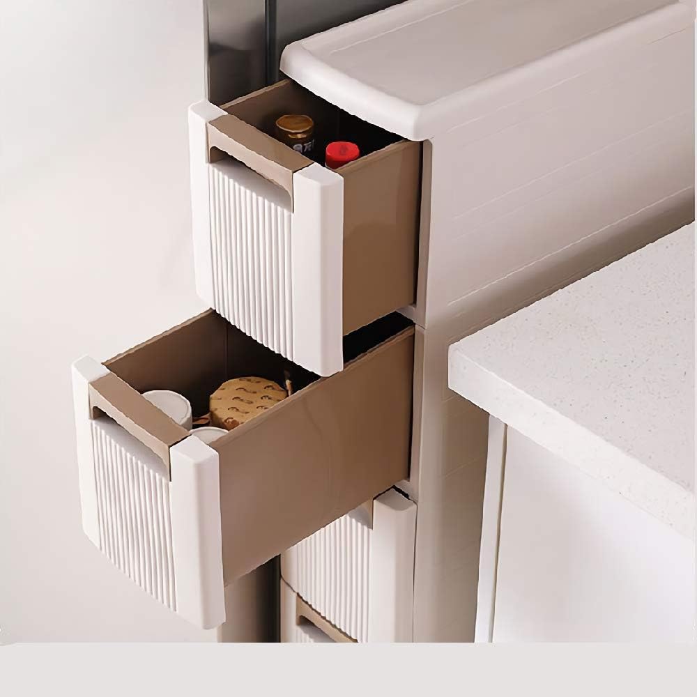 5 Storage Drawers Rolling Cart Organizer Plastic Unit on Wheels Narrow Slim Cabinet 17.7 x 7 x 38.8 Inches S971