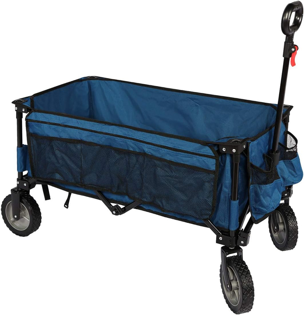 Collapsible Outdoor Folding Wagon Cart with Side Bag Cup Holder R773578