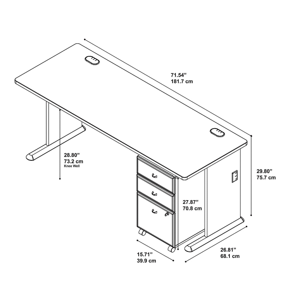 72w Desk with Mobile File Cabinet D860818